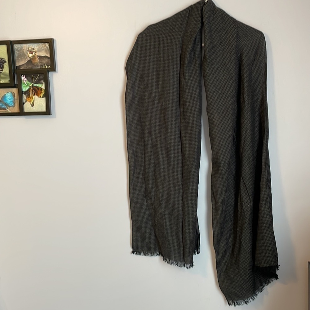 Armani Exchange Gray Black Fringe end Scarf Tweed Textured Printed